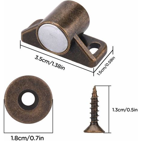 pezzi di chiusura magnetica per ante di armadietti con viti in acciaio inossidabile per ante scorrevoli di armadietti da cucina in stile rustico (bronzo) (1/4)