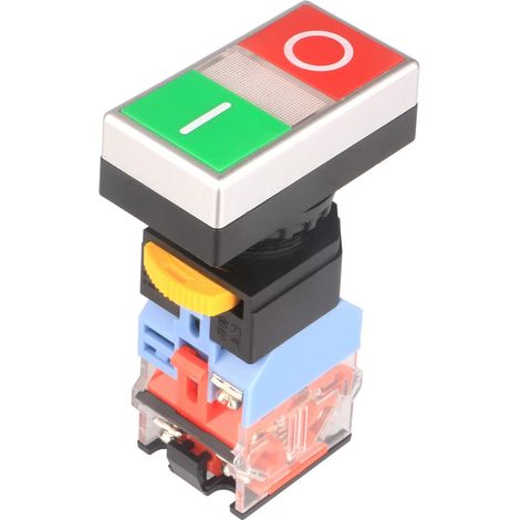 22mm 10A 220V 1 NO 1 NC ON Stop Start Stop Momentary Switch Push Button with Yellow Indicator Light Voltage Indicator LA38-11D/RG