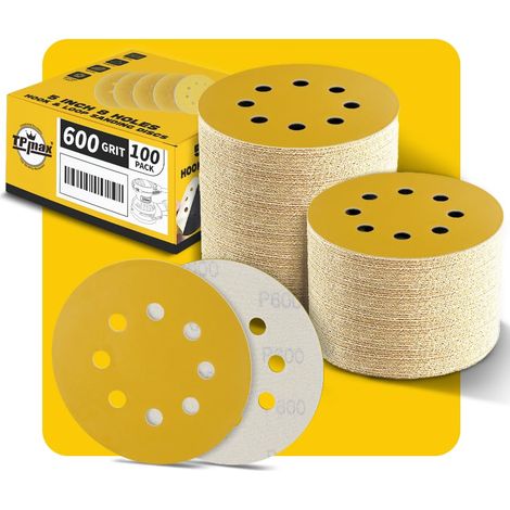 Disques Abrasifs Auto-agrippants 125mm 8 Trous - 100 Pièces, Grain 600, Disques Ponceuse Orbitales, Crochet et Boucle, Pour Meulage et Polissage du Bois et Métal (1/5)
