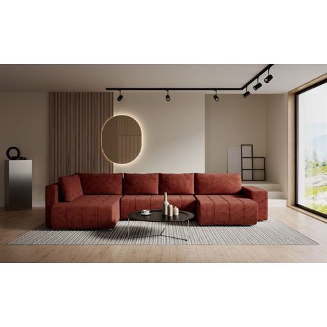 Wohnlandschaft Schlafsofa ARMANDA in Stoff Blur Rostbraun langer Schenkel Links