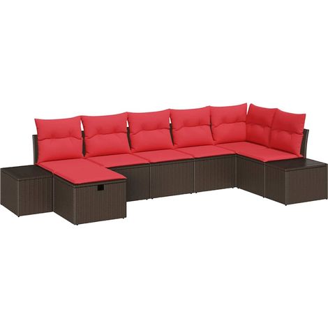Gartensofa-set mit Kissen 7 pcs Braun Poly-Rattan vidaXL
