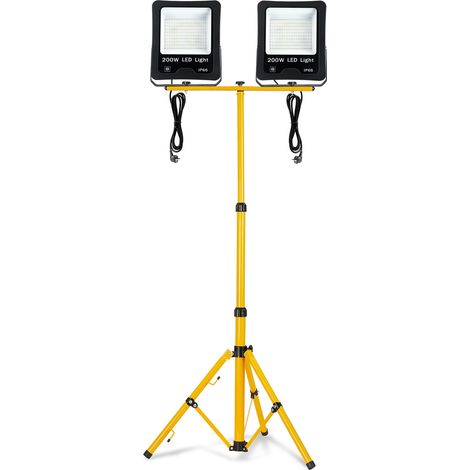 Hengmei – Projecteur portatif LED 2x200W blanc chaud – Étanche IP66 pour chantiers humides – Trépied télescopique inclus – 50 000 heures de durée de vie (1/5)
