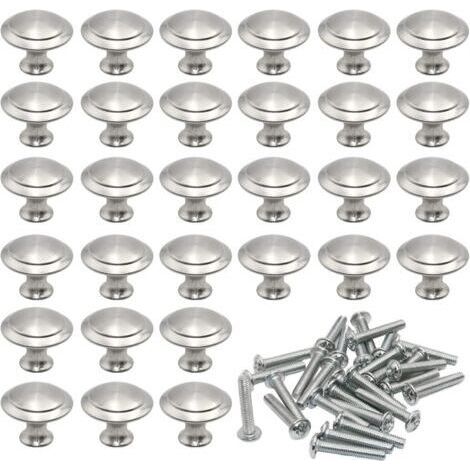 Poignées de Porte Rondes 27 mm 30 Pièces Poignée Tiroir Champignon Forme en Acier Inoxydable Brossé Poignées Rondes de Cuisine en Argent avec 30Pcs Vis pour Meubles Tels Que Tiroirs Placards Armoires (1/5)