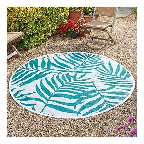 Marco Paul Round Alfresco Rug Mat Indoor Outdoor 180cm 100% Polypropylene Water Resistant Hand-Tufted Patterned Home Garden Rug Ideal for Patio, Terrace, Hall, Kitchen, Decking (Fern - Green) (1/3)