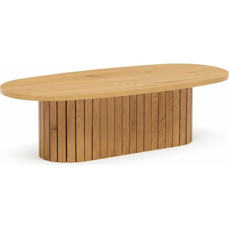Oviala – Table basse ovale en MDF décor mélaminé FSC® – 120 cm x 60 cm x 35 cm – Charge maximale 25 kg – Design contemporain strié