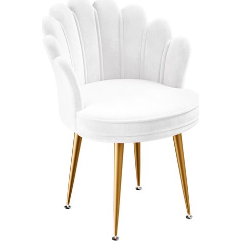 FLASIDU Fauteuil en Velours ave Dossier Fauteuils et Chaises - Pour Salon, Coussin de siège confort de 7 cm d'épaisseur, Chambre à Coucher, Coiffeuse - Dimensions du siège : 50 × 44 cm, Blanc (1/5)