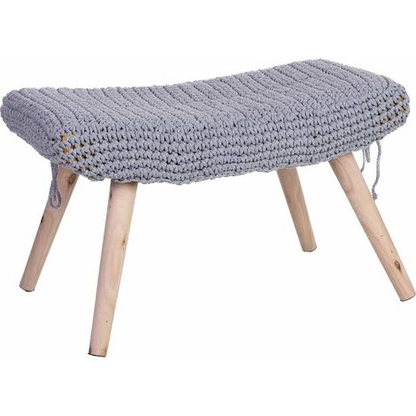 Banquette en bois gris assise coton tressé forme irrégulière - gris clair et bois naturel (1/5)