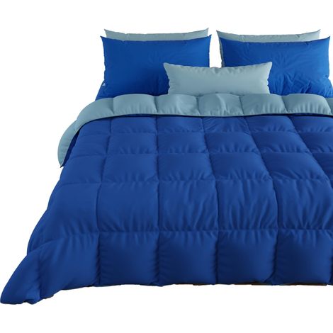 Couette Chaude Hiver 160x260 Bicolore BleuCiel, Double Face, Couette pour lit 1 Personnes, en Microfibre 300g/m² (1/5)