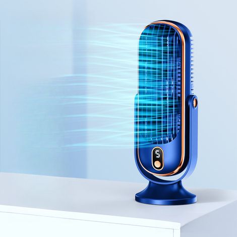 Ventilatore a torre portatile da tavolo, USB, ricaricabile, regolabile a 5 velocità, ventilatore da scrivania, ventilatore a torre personale silenzioso, adatto per auto, casa e camera da letto, blu. (1/5)