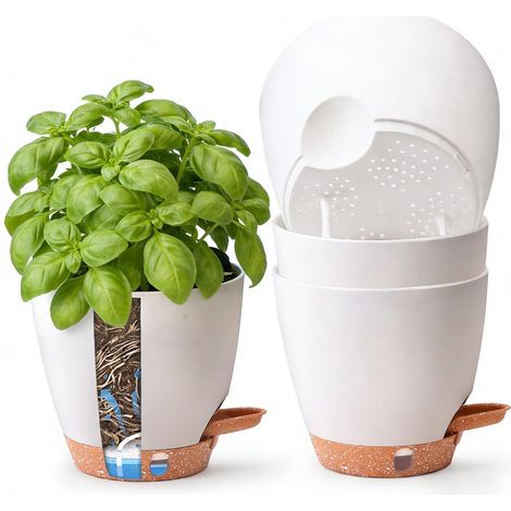 4er Set Selbstbewässernder Kräutertopf 15cm für Fensterbank & Küche, Weiß (1/5)