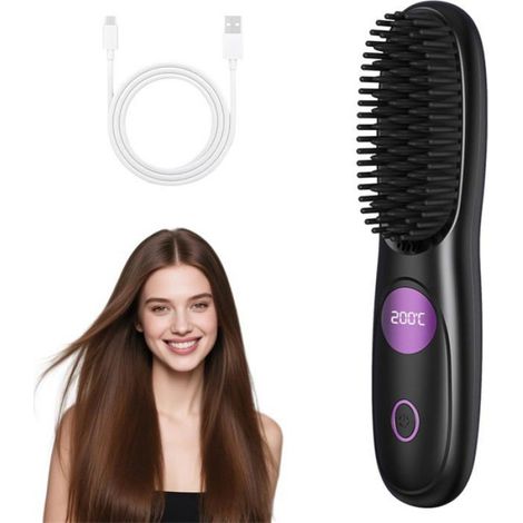 1 Brosse lissante sans fil,3 réglages température,écran LED,batterie longue durée,voyage bureau (1/5)