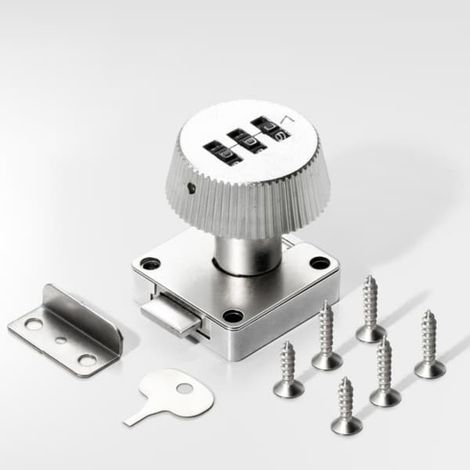 Serrure combinaison mécanique 3 chiffres argent tiroir armoire anti-effraction, bouton métal anodisé alliage zinc acier haute teneur carbone (1/5)