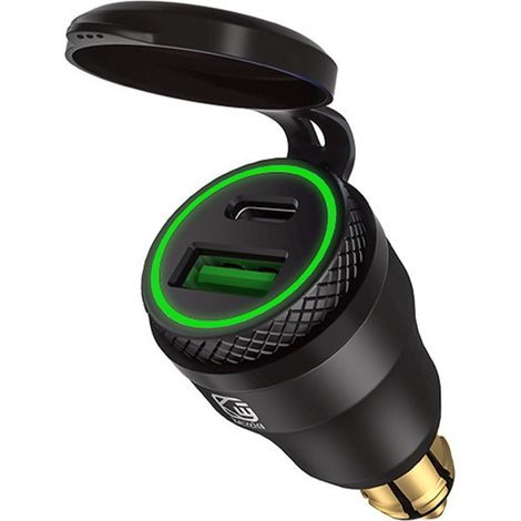 Adaptateur allume-cigare USB pour moto BMW (prise DIN/Hella EU) - Double chargeur USB-C PD 3.0 et QC 3.0 à charge rapide pour moto, bateau, camion, caravane et quad. (1/5)
