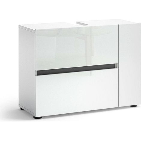 Mobile Sottolavabo Alamo, un Cassetto, Un'anta Made in Italy, 34x83x62h cm Bianco Lucido