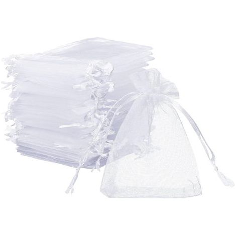 50 sachets en organza blancs, pochettes à bijoux, sachets cadeaux - 7 x 9 cm (1/5)