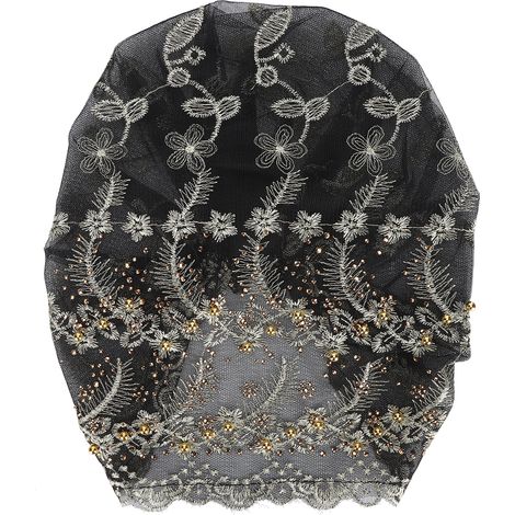 Turban Head Wraps Stylish Elegant Embroidered Feather Style European Retro Hat for WomenBlack (1/5)