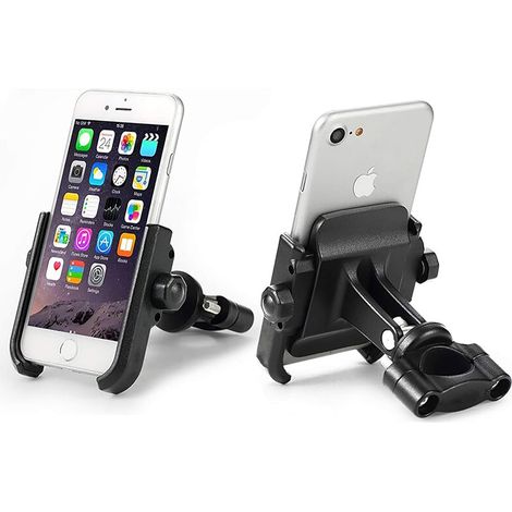 Support de téléphone portable universel pour guidon de moto/vélo, réglable à 360°, en aluminium (guidon noir), 1 pièce