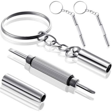 2-teiliger Brillenschraubendreher-Schlüsselanhänger, tragbarer Schraubendreherschlüssel, 3-in-1 Brillenschraubendreher-Reparaturset, Mini-Handwerkzeuge aus Edelstahl für Schlüsselanhänger.