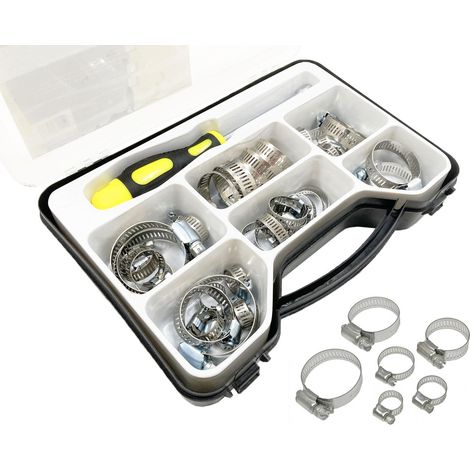 Juego de abrazaderas para mangueras tubos con destornillador montaje ACERO INOXIDABLE para tubos de gas, agua, automocion (1/5)