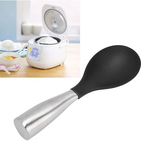 Cuillère à riz ronde en acier inoxydable avec manche creux et revêtement en silicone, cuillère à riz pour cuiseur à riz (1/5)