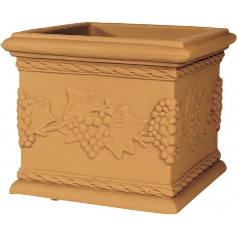 Vase carré décoratif classique traditionnel 35 x 35 cm H 29 cm en polymère Impruneta résistant, idéal pour les plantes de jardin et de terrasse (1/4)