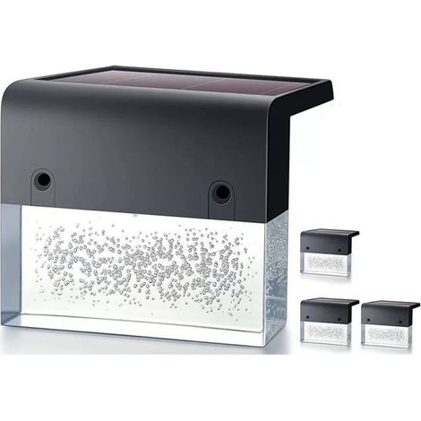 Lots de 4 lampes solaires pour clôture, 2 modes d'éclairage, lampes solaires LED étanches en acrylique pour terrasse, idéales pour escaliers, clôtures et marches extérieures