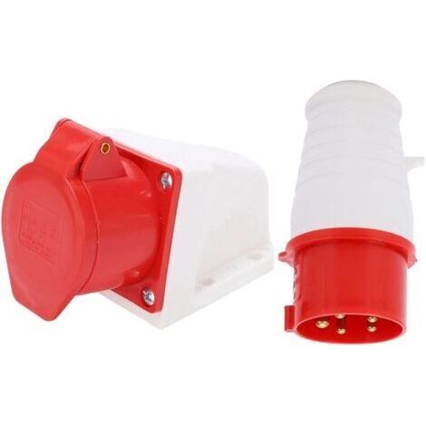 Prise Triphasée 5 Broches Prise Femelle Industrielle et Prise Mâle Industrielle 16A 3 P + N + T pour Rallonge Electrique, Camping Car Usage Intérieur et Exterieur- (1/4)