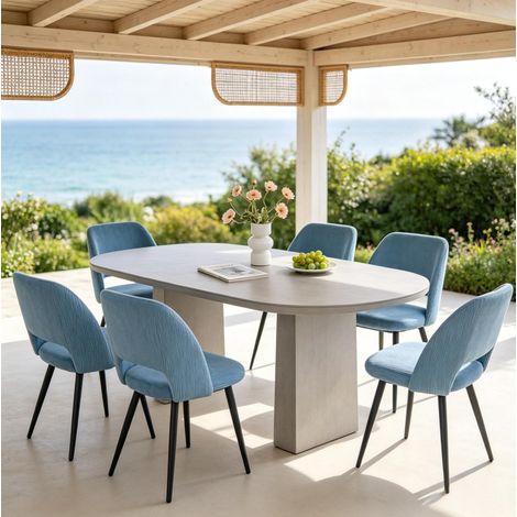 Lot de 6 chaises de salle à manger en velours côtelé bleu, pieds métalliques noirs, HAVRYA (1/5)