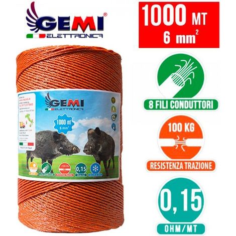 Weidezaunlitze Für Den Weidezaun 1000 Mt 6 Mm² Litze Weidezaunseil Elektrozaun Für Schafe Rinder Schweine Wildschweine Und Rehe Gemi Elettronica (1/3)