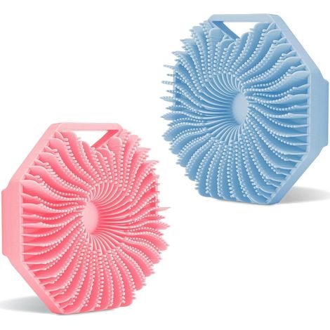 2-Piece Silicone Scrubber Set, Polygon Shower Brush with Hanging Ring Handle, Silicone Body Brush, Back Shower Brush for Massage, Cleaning Cuticles, Grease, and Dirt (1/5)