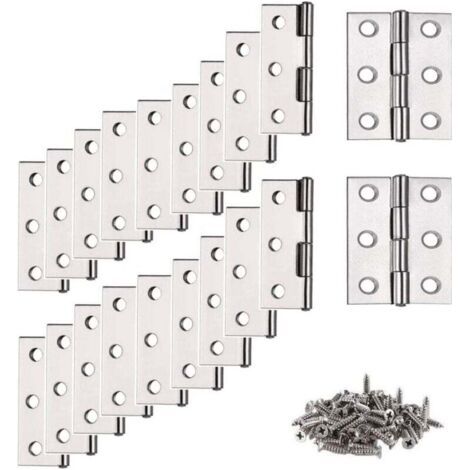 Charnière Inox, 20 pcs Petite Charniere, (avec 120Pcs M4 16mm Vis) Charnière, Charnière plate, Charnière pour La Maison Meubles Matériel Armoire
