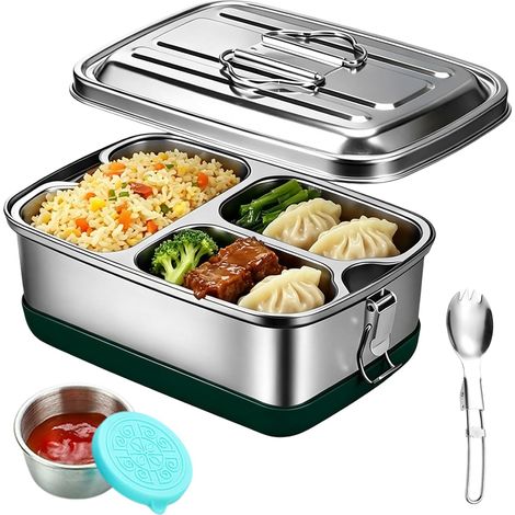 Lunch Box Inox, 2000 Ml Bento Lunch Box, Boite Inox, Boite Repas 3 Compartiment, pour Ecole Travail Pique Nique Boite Inox Pratique Boite Repas Compartiment Adultes Enfants (1/5)