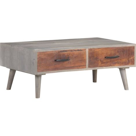 vidaXL Mesa de centro madera maciza de mango rugosa gris 100x60x40 cm (1/5)