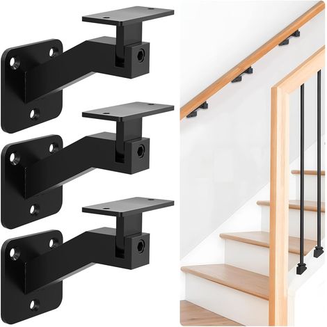 Soportes cuadrados para pasamanos – Soportes ajustables para pasamanos de escaleras interiores – Para escaleras y pasillos – Juego de 3 – Negro (1/5)