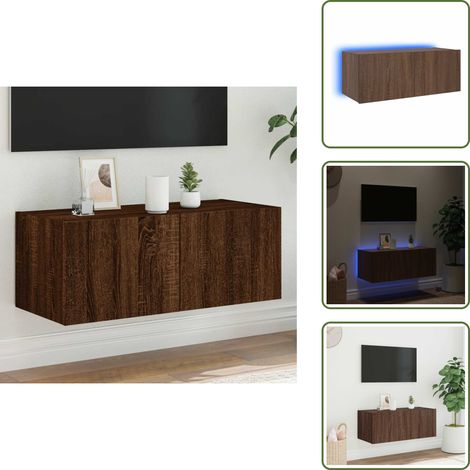 The Living Store Meuble TV mural avec lumières LED chêne marron 80x35x31 cm - Meuble Tv Mural - Armoire Tv - Étagère Murale - Éclairage Led Rgb - Rangement Mural