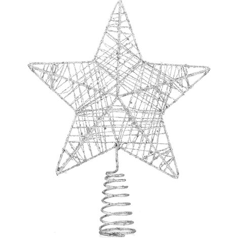 (Argent)Pointe d'arbre étoile Argent Pointe de Bout pour Sapin Pointe d'arbre de Noël (1/5)
