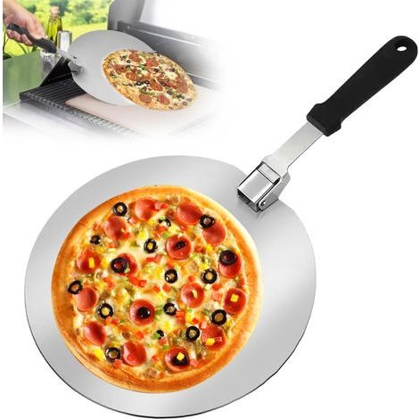 Pala per pizza rotonda da 30 cm, pala per pizza in acciaio inox, pala rotonda per pizza, pala per pizza con manico pieghevole, sollevatore per pizza, pane, impasto, pasticcini (1/5)