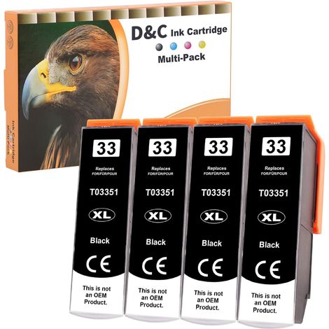 33XL Cartouches d'encre pour Epson 33XL Compatibles avec Epson Expression Premium XP-7100 XP-830 XP-530 XP-540 XP-630 XP-645 XP-640 XP-900 XP-635 (4 Noir) (1/5)