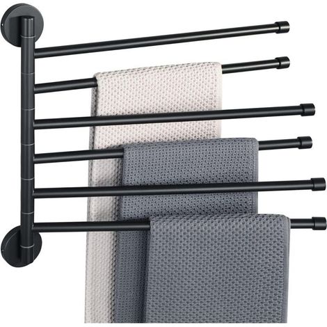 Porte-Serviettes Ronde avec 6 Barres 180° Rotatives en Acier Inoxydable, Antirouille et Pratique, Porte Serviette Murale Sèche-Serviettes pour Salle de Bain/Cuisine Lavabo, Noir