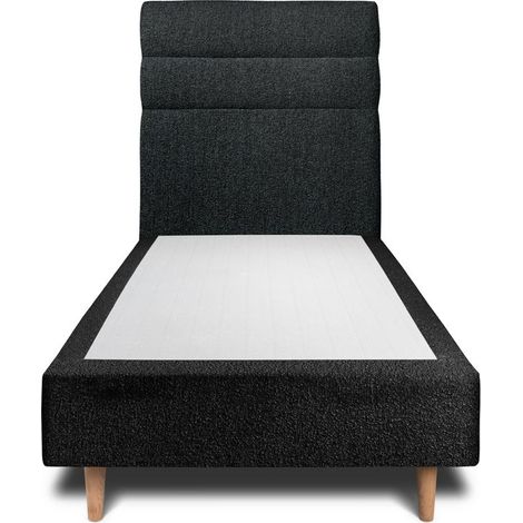Lit 90x190cm avec tête de lit lignes bouclette et sommier tapissier Noir - Hauteur totale : 35cm (1/4)