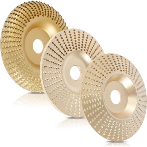 Lot de 3 disques de sculpture bois 100mm, roue en acier au carbone pour meuleuse d'angle, accessoires de coupe et meulage, couleur or. (1/5)