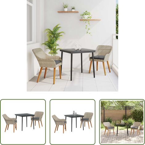 vidaXL Gartenstuhl - Garten Essgruppe mit Kissen 3 pcs Hellgrau Poly-Rattan (1/5)