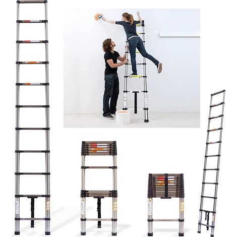 Telescopic Ladder 3.2m Extension Ladder, Telescopic Extension Extendable Ladder, Roof Ladders for Home, Multi-Purpose Compact Ladder
