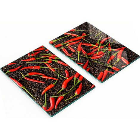 Tablas de cortar de vidrio para cocina con dibujos de chiles, 2 x 40 x 52 cm.