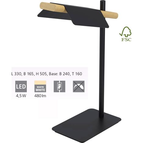 Lampe de table Ermua Noir, Brown Blanc L: 33 B: 16.5 H: 50.5cm avec commutateur de câble 3000k (1/5)