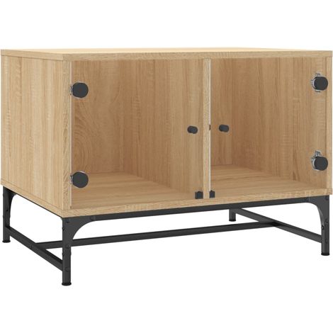 Tavolino da caffè dal design moderno con ante in vetro 68,5 x 50 x 50 cm in legno ingegnerizzato, vetro e acciaio DEC037732