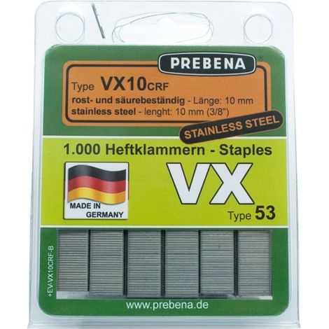 Prebena Klammern VX10 CRF rostfrei 10mm für AEG BeA Bosch Novus Typ 53 Rapid R53 KL-50 1M"-"EN12524