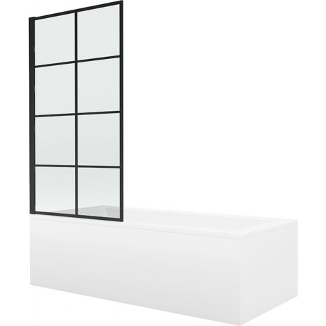 Mexen Cubik rechteckige Badewanne 150 x 70 cm mit Verkleidung und 1-flügelig 70 cm Paravent, schwarz - 550315070X9307007077