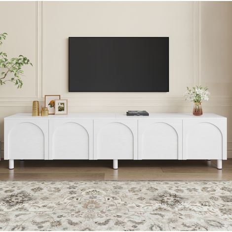 Mueble TV bajo 180 x 38 x 45 cm con 5 puertas y almacenamiento, blanco DESVIAE (1/5)