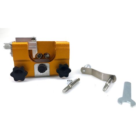 Meuleuse à chaîne (2 têtes de meulage) Meuleuse de chaîne portable à manivelle avec plaque de guidage et support une meuleuse de chaîne manuelle pour un usage domestique. (1/5)